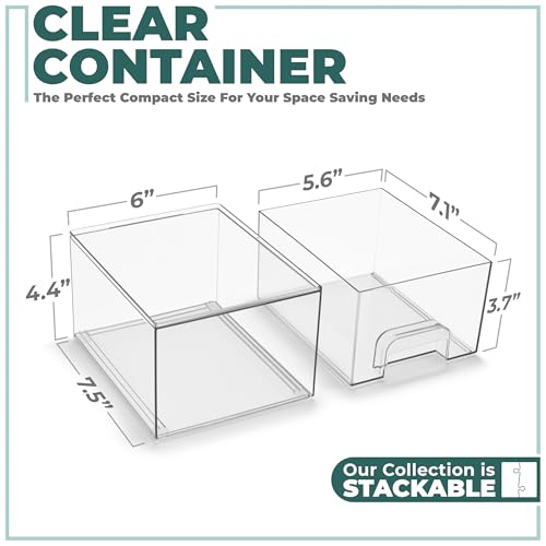 Sorbus Clear Stackable Storage Drawers (4 Pack, 4.4'' Tall) | Acrylic containers with pull-out bins keep cosmetics, brushes and daily items sorted on bathroom counters or in cabinets. - size: 4 Pack, 4.4’’ Tall