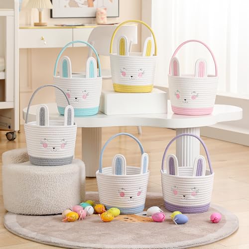 Easter Baskets for Easter Egg with Handle Woven Empty Hunt Boys' Lovely Bunny Rabbit Colorful Woven Basket First Easter Gifts for Boys, Babies, Kids, and Children (Purple) - color: Purple
