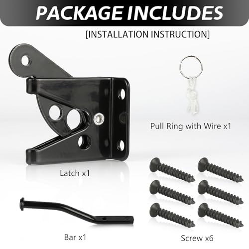 Self-Locking Gate Latch for Wooden Fence Pull String, | Heavy Duty Automatic Gravity Lever Gate Latches with Longer Fasteners & Pull String for Garden, Outdoor Farm Garden Yard