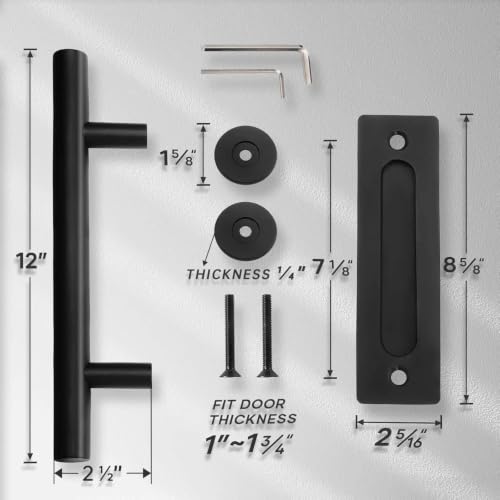 EaseLife 2 Pack 12" Round Sliding Barn Door Handles and Pulls | Rustic Double Sided Hardware Set, Heavy Duty, Matte Black Powder Coated Finish, Easy Install - color: Black, size: 12 Inch