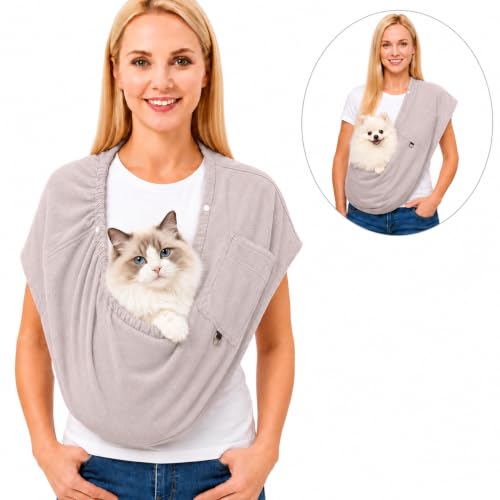 Cat Sling Carrier & Pet Sling for Small Dogs & Cats 3-14 lbs(Grey) - color: Grey