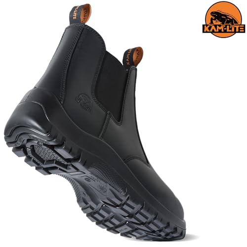 Work Boots for Men, Slip On Steel Toe Chelsea Safety Boots, Waterproof Slip Resistant Work Shoes, Lightweight Comfortable Breathable Non Slip Safety Toe Shoes - color: Black, size: 10