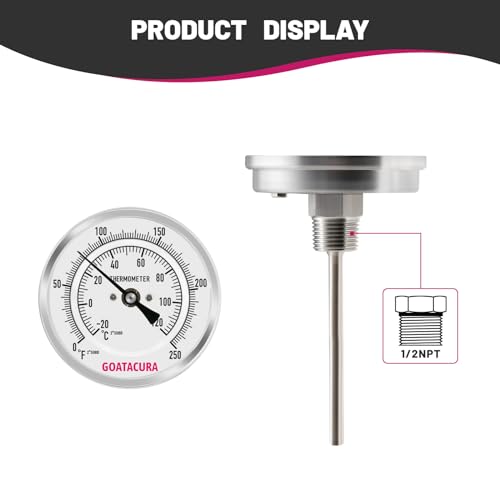 Bimetal Thermometer, Full Stainless Steel, 3" Dial Size, 4" Stem, 1/2" NPT Back Mount, 0-250 Deg F/-20-120 Deg C, 1% Accuracy - size: L=4"