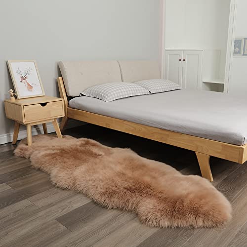 Fluffy Genuine Sheepskin Rug, Fuzzy Shaggy Fur Area Rug, Soft Fur Prayer Pup Mat Carpet, Chair Sofa Seat Cover, Bedroom, Living Room Double Pelts (Light Brown, 2x6ft) | Natural Fluffy Fuzzy Sheepskin Fur Area Rug,Chair Sofa Seat Cover,Living Room,Bedroom,