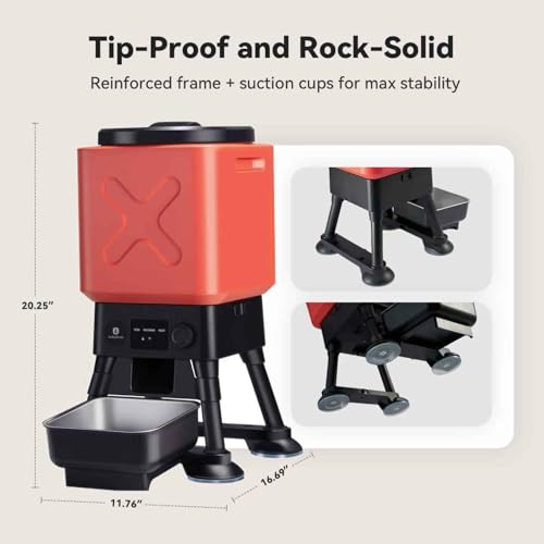 14L Automatic Dog Feeder for Large Breed – Extra Large Capacity, Anti-Blockage, Timed Auto Dog Food Dispenser, Dual Power Supply, Stainless Steel Bowl - color: Red with Basic