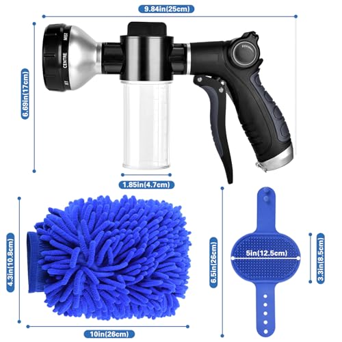 Garden Hose Nozzle, High Pressure Hose Spray Nozzle 8 Way Spray Pattern One-Touch Sprayer for Watering Plants, Lawn, Patio, Car Wash, Cleaning，Showering Pet
