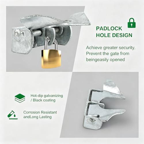 Wall Mount Butterfly Latch 1-3/8" to 1-5/8", Gate Fork Lock with Padlock Hole, Chain Link Fence Parts, Gate Fork Latch,Chain Link Fence Gate Latching Hardware,Galvanized Steel (Silver) - color: Silver