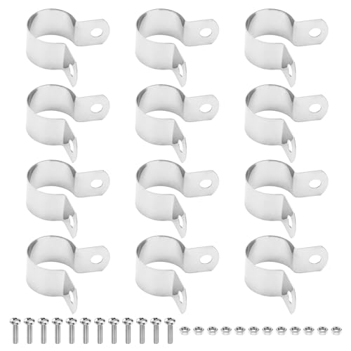 M METERXITY 12-Pack 3/4" Brace Bands Chain Link Fence Parts | Galvanized Steel Chain Link Brace Band with Bolts and Nuts for Fence, Gate, Posts, Rust-Resistant [Silver] - size: 3/4"