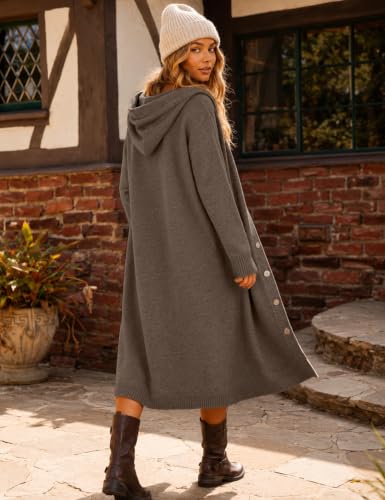 CiCiBird Womens Fall Long Cardigan Sweater Hooded Button Coat | Side Pockets, Loose Midi Length, Cozy Texture, Soft Lightweight Knit, Lounge To Outdoor Wear, Daily Layering, House Coat - color: Brown, size: X-Large
