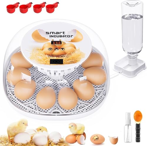 Incubators for Hatching Eggs, 12 Egg Incubator with Automatic Turning and Temperature Control, Automatic Water Adding, LED Egg Candler, for Hatching Chickens, Duck, Quail - color: White