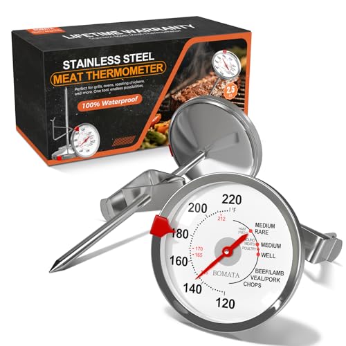BOMATA 2 Pack Meat Thermometer Oven Safe, Leave in Probe Food Thermometer | 2.5 in Extra-Large Dial, IPX8 Waterproof, NSF Certified, 304 Stainless Steel, for Cooking, Steak, Chicken, Turkey, Pork, Lamb