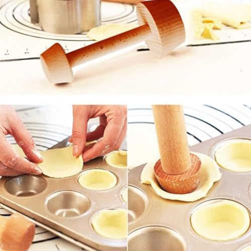 Wooden Tart Tamper Set Double-Side Egg Tarts Tamper Pastry Tools with Brush, DIY Cake Pastry Tool for Mini Egg Tart Cheesecakes Dessert Baking