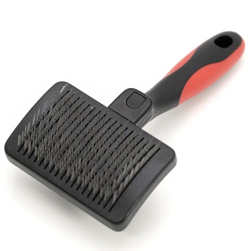 Jeffers Pet Self-Cleaning Slicker Brush for Dogs & Cats – Self Cleaning Button, Removes Tangles & Loose Hair, Non Slip Handle for Easy Grooming, Go To Gift for Pet Owners – Black, Red - Small - color: Self Cleaning Slicker, size: Small