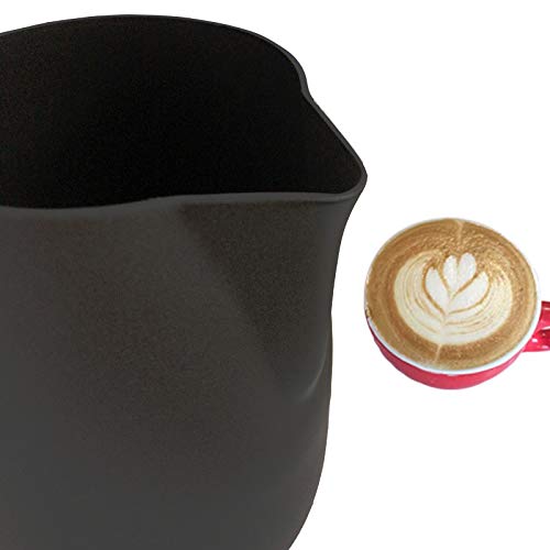 Espresso Milk Frothing Pitcher,12 oz 20 oz,Stainless Steel Milk Jug Frother Cup,With Coffee Decoration Stencils Mold Tool (20 oz, Black) - size: 20oz