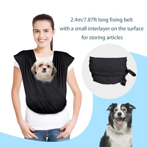 Dog Sling Carrier for Small Dogs, Front Handsfree Cat Sling Carrier Adjustable Size Anti-Anxiety Pet Sling, Breathable Mesh Cloth Reducing Back Pain Suitable for 0-15 Pound Puppies (Black)