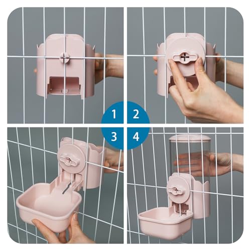 VANNON Small Animal Hanging Automatic Food Dispenser, 35oz Gravity Pet Feeder for Cage, Food Bowl for Rabbit Puppy Cat Ferret Guinea Pig Chinchilla Parrot (Pink) - color: Pink