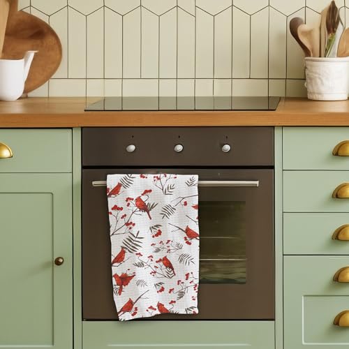 Red Cardinal Bird Theme Kitchen Towels - 16 x 24 Inches Kitchen Hand Dish Towels - Decorative Fast Drying Home Dishcloth - Absorbent Dishcloth Decor Gifts for Friends Family - A20 - color: Red Cardinal Bird