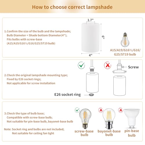 3 Pack Frosted Opal White Glass Lamp Shade, Lip-less Cylinder Glass Light Fixture Cover, Replacement Globe for Chandelier, Pendant, Vanity Light