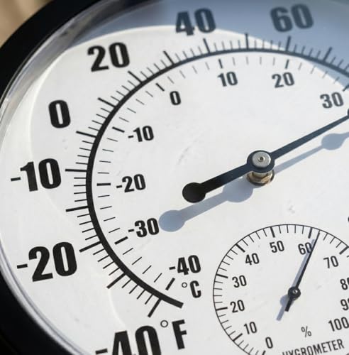 10 Inch Large Indoor Outdoor Thermometer & Hygrometer - Waterproof Analog Wall Thermometer for Patio, Garden, Garage, Greenhouse - Decorative Dial, No Battery Needed, Black
