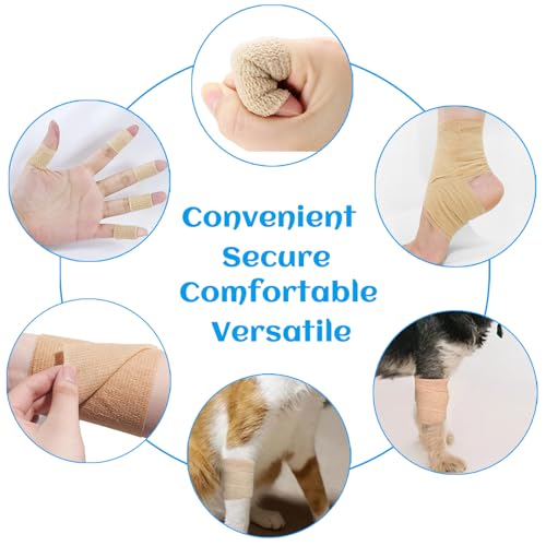 36 Rolls Elastic Self Adhesive Bandage Wrap 2 Inch, Breathable Non Woven Cohesive Bandage, Vet Wrap for Dogs, Ankle Sprains Swelling Medical First Aid Tape, Sports Athletic Tape Brown - color: 2 Inch-36 Count Brown