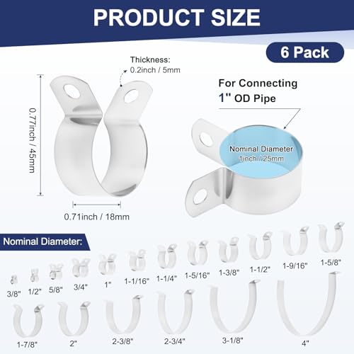 M METERXITY 6-Pack Brace Bands Chain Link Fence Parts, 1 Inch Galvanized Steel Chain Link Brace Band with Bolts and Nuts for Fence/Gate/Posts/Rust-Resistant - size: 1"