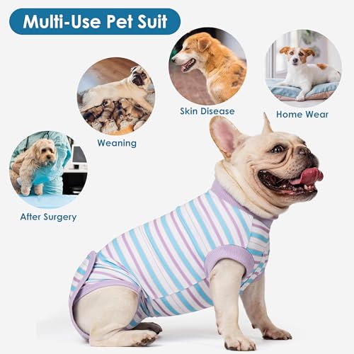 cyeollo Recovery Suit for Dogs Surgery Suit Female Spay Soft Pet Onesie Bodysuit Male Dog Neuter, Small Dogs Surgical Recovery Shirt, Striped, XS - color: 7# Striped, size: X-Small (Back: 9"-11")