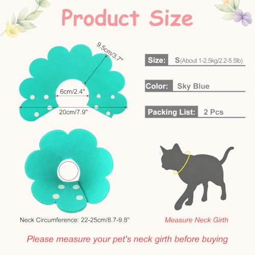 Felt Cat Recovery Collar, Cute Flower Cat Recovery Collar Adjustable Recovery Cones (2Pcs, S 6.3-7.5inch, Sky Blue) for Small Dogs Kittens Cats - color: Blue, size: S（1-2.5 KG/2.2-5.5 lb）
