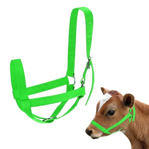 M METERXITY 1-Pack Adjustable Cattle Cow Calf Halter, 19.68"-23.62" Nylon Livestock Cow Halter for Miniature Horse/Donkey/Goat/Cattle [Green]
