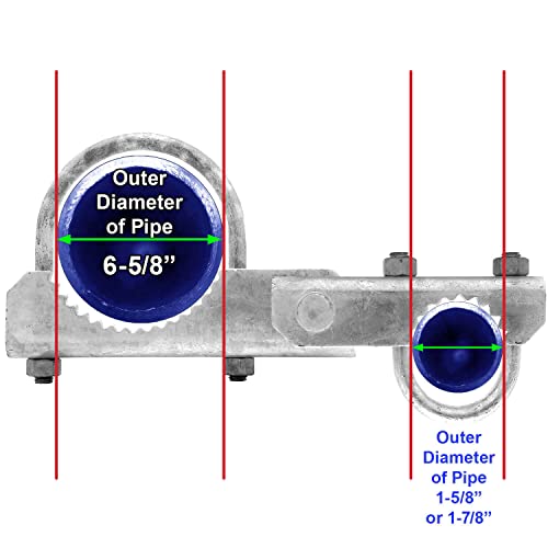 Chain Link Fence 180 Degree Commercial Duty Gate Hinge-for 6-5/8" Outside Diameter Gate Post/Pipe & 1-5/8 Thru 1-7/8" Gate Frames. Chain Link Post Gate Hinge - Includes Hinge U Bolts - 2 Hinge Assy - size: 6-5/8" Post - 2 Pack