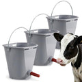 Calf Feeding Buckets, 3 Pack 8.45 Qt Single Teat Feeders | removable teat, with metal hanger, sturdy plastic, for milk feeding calves goats lambs and sheep
