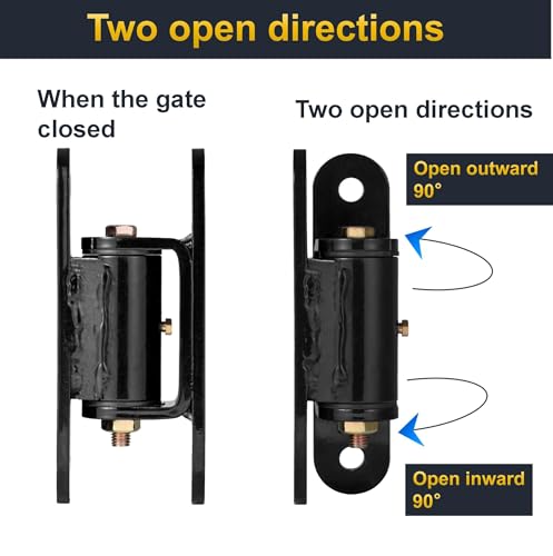 Heavy Duty Gate Hinges,7in,1100lbs Capacity,Thick Solid Steel | Built in Roller Bearing Hinges for Wood & Metal Gates, 90°Inward/Outward Smooth Swing, Bolt/Weld On Fence/Barn/Driveway,2Pack - size: Large-YJ