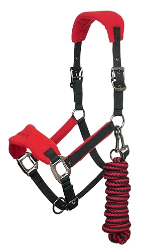 LeMieux Vogue Fleece Headcollar - Halter & Leadrope - Extra Padding, Adjustable at Curb and Poll Strap - color: Chilli, size: Pony