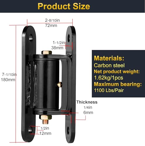 Heavy Duty Gate Hinges,7in,1100lbs Capacity,Thick Solid Steel | Built in Roller Bearing Hinges for Wood & Metal Gates, 90°Inward/Outward Smooth Swing, Bolt/Weld On Fence/Barn/Driveway,2Pack - size: Large-YJ