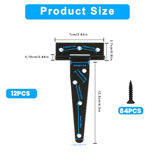 T Strap Hinges Heavy Duty, Shed Door Gate Hinges(Black) (12, 12 Pcs *5 inch) - size: 12 Pcs *5 inch