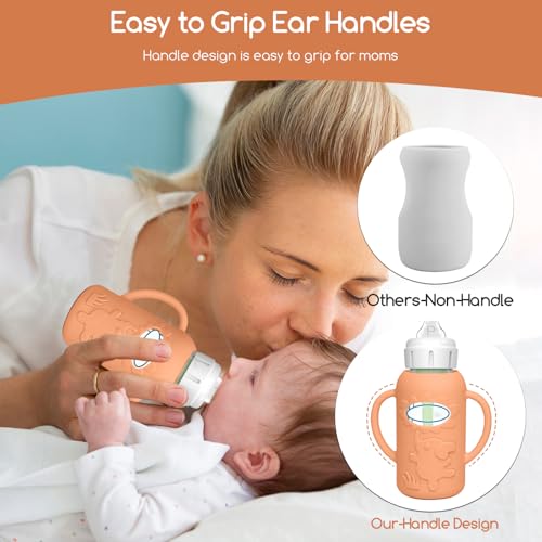 4 Pack Silicone Sleeves for Dr. Brown's Glass Baby Bottles, Anti Breakage Baby Bottle Sleeves Holder, Compatible with Dr. Brown's Anti-Colic Options+ Narrow Glass Baby Bottles, 4 oz/120 mL - color: Orange 4 Pack 4OZ