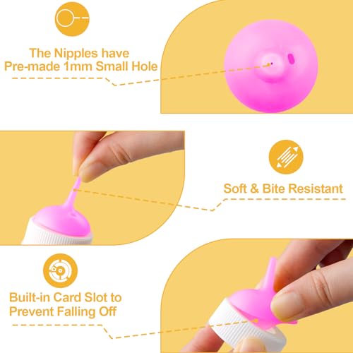 Kitten Nursing Nipple with Syringe, Wide Mouth Angled Puppy Feeding Bottles, with Ventilation Valve Resistant Tearing for Puppies, Kittens, Rabbit, Small Wildlife (M Nipple,Pink) - color: Pink, size: Model 2
