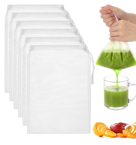 6 Pack Strainer Bags for Juicing, Juicer Bags for Cast Iron Juicer | 30×20cm Reusable, White Nylon Straining Bags, Reusable, Durable, Perfect for Nut Milk, Fruit Juice, Coffee