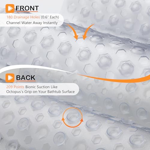 Yimobra Bathtub Mat Non Slip, 27.5"X15.5" Machine Washable Shower Floor Mat, Soft on Feet, Bath Mat with Drain Holes and Suction Cups, Bathroom Essentials, Clear - color: Clear, size: 27.5 X 15.5 Inch