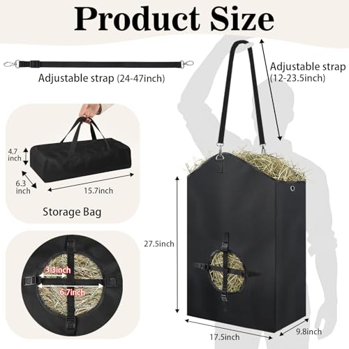 Hay Bags for Goats, 27.5" x 17.5" x 9.8" Hay Feeder, Plastic Release Buckle | Portable & Slow Hay Feeder for Goats, Adjustable Hanging Strap, Waterproof Lining, 800D Oxford Cloth, Sheeps, Small Horses - color: 1 Pc without storage bag