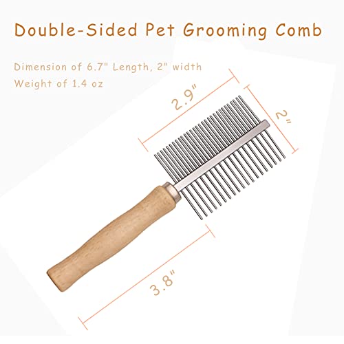 Dog Cat Pet Comb Double-Sided Grooming Brush Metal Comb for Loosening up Removing Mats Debris Tangles and Knots Wooden Handle Stainless Steel Tooth Perfect for Honghair Pets - color: Double-Sided Teech