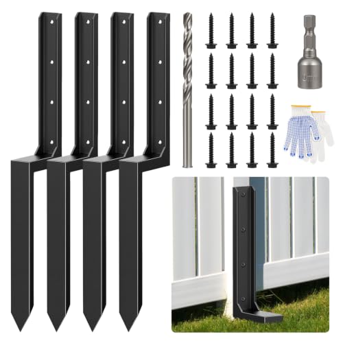 4-Pack Fence Post Saver Kit, 3MM Galvanized Steel Ground Anchors, No-Dig Repair Spike for 4x4 & 6x6 Wood Posts, Heavy-Duty H-Shape Stake with Double-Layer Rust Shield