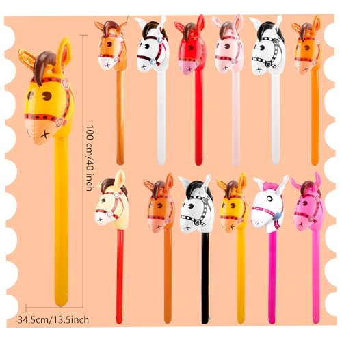 12 Pcs 40 Inch Inflatable Horsehead Stick Multicolor Blow Up Pony Stick Balloon for Kids Birthday Horse Themed Party Supplies (Color Set 2) - color: Color Set 2