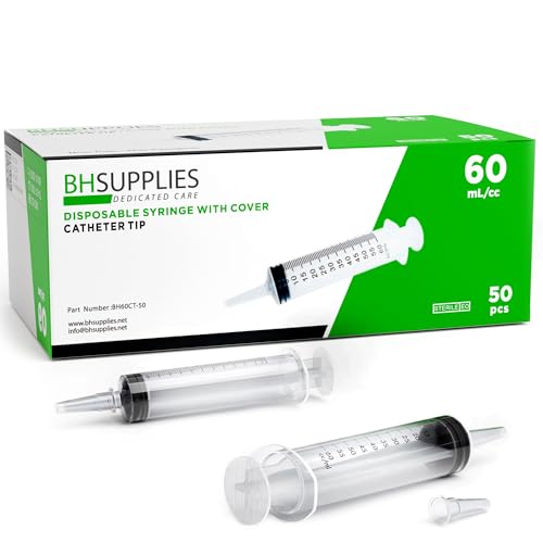 BH Supplies 60mL Syringe Catheter Tip Sterile with Caps - (No Needle) - Sterile, Individually Wrapped - 50 Syringes - style: 60 mL - Catheter Tip-50