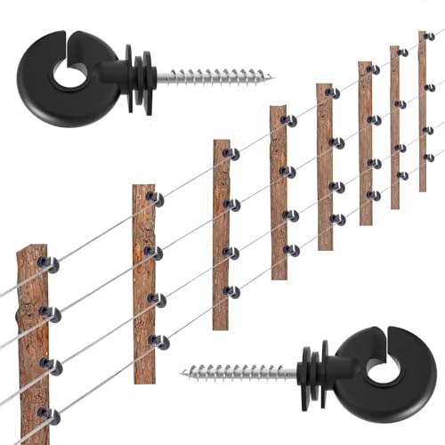 300 Pcs Black Electric Fence Insulator Screw-in Insulator Fence Ring Post Wood Post Insulator and 2 Pc Free Insulator Socket Tool (Grid System Accessories for Animal Husbandry Electronic)