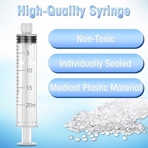 20 Pack 20ml/cc Luer Lock Syringe with Caps, Plastic Syringe without Needle for Liquid, Sterile Individually Wrapped - style: 20mL