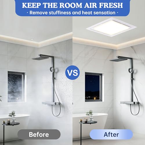 Bathroom Fan With Light 13.4 in Panel,180 CFM,1.0 Sones,12" Ceiling Mount | Large Bathroom Exhaust Fan|High cfm Extractor Fan|Easy Retrofit|Ceiling Fixtures|Bath Ventilation|For Kitchen Household Attic