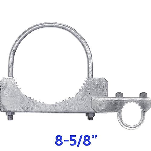 Chain Link Fence 180 Degree Commercial Duty Gate Hinge-for 8-5/8" Outside Diameter Gate Post/Pipe & 1-5/8 Thru 1-7/8" Gate Frame. Chain Link Post Gate Hinge - Hinge U Bolts Included - Qty 2 - size: 8-5/8" - 2 Pack