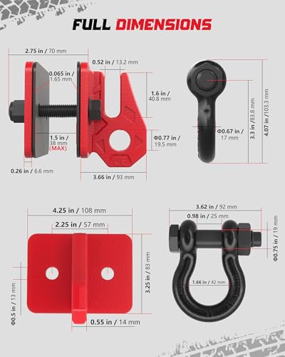 Tractor Bucket Grab Hook with 5/8" D-Ring Shackle Combo, Bolt-On Tow Hook and D-Ring Shackle, Matching Backing Plate, Rubber Gaskets & Isolators, 20000LBS Breaking Strength, 2 Set, Red&Black - color: Red&Black