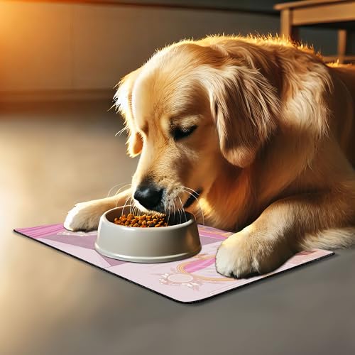 Lunarable Feminine Pet Mat for Food and Water, Design in The Palace of The Cartoon Bathtub Cabinet Mirror Washroom, Non-Slip Rubber Mat for Dogs and Cats, 18" X 12", Beige Pink - color: Beige Pink