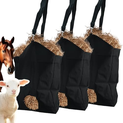 3 Pcs Hay Feeder for Goat, Slow Feed Hay Bags for Goats, Horses, Sheep, Donkey, Premium Nylon Goat Feeder Less Hay Waste Tote Bag with Large Opening for Easy Filling